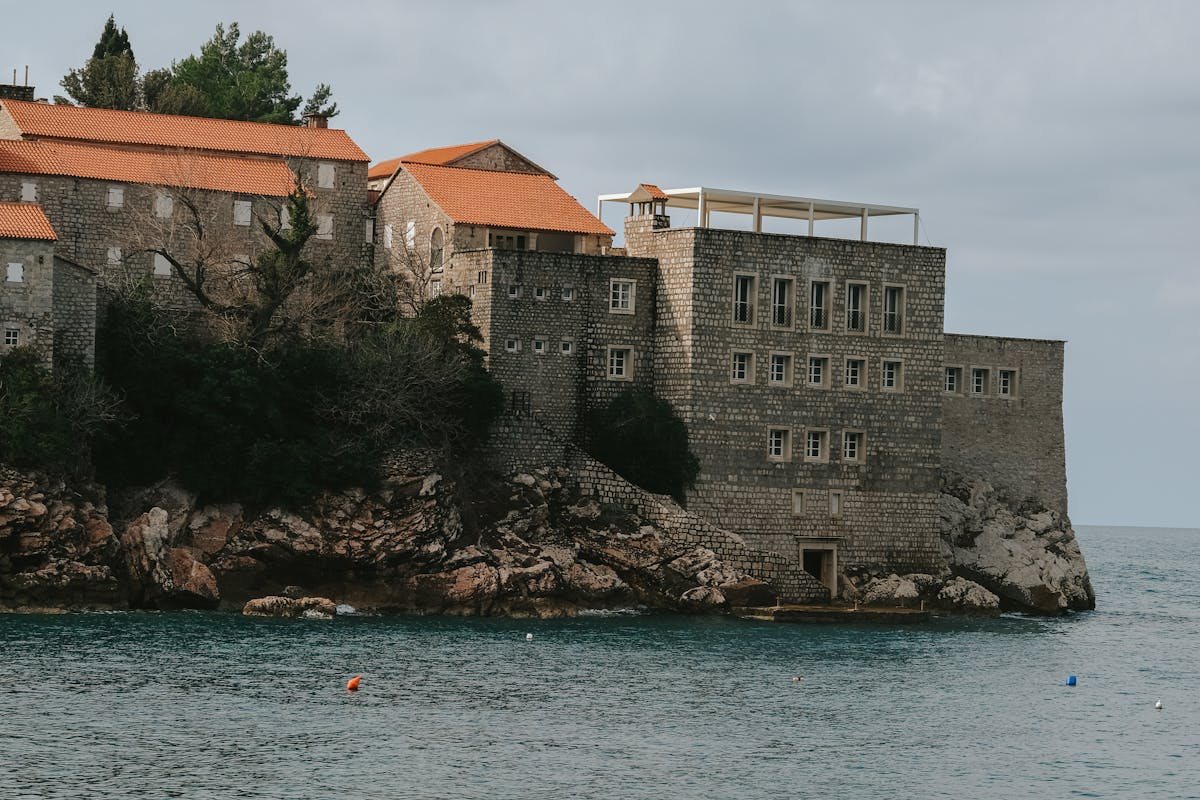 View of Sveti Stefan island from the coastal road above